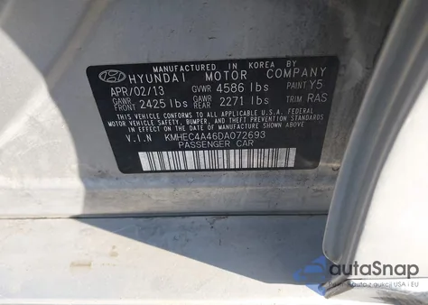 2013 Hyundai Sonata Hybrid from USA, damaged, VIN KMHEC4A46DA072693
